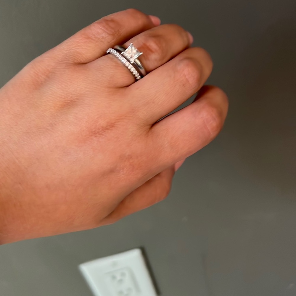 Solid Sterling engagement ring and band both stamped 925